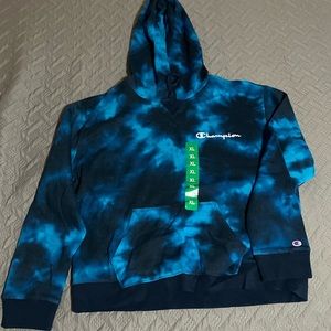 Blue tie dye champion hoodie